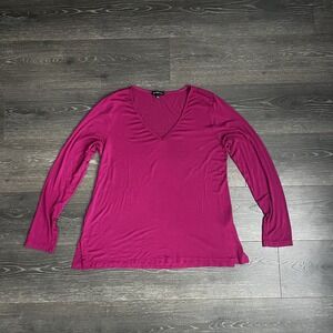 Beyond Yoga Tempting Knit V-Neck Plum Berry Pink Pullover Top Size Large Stretch